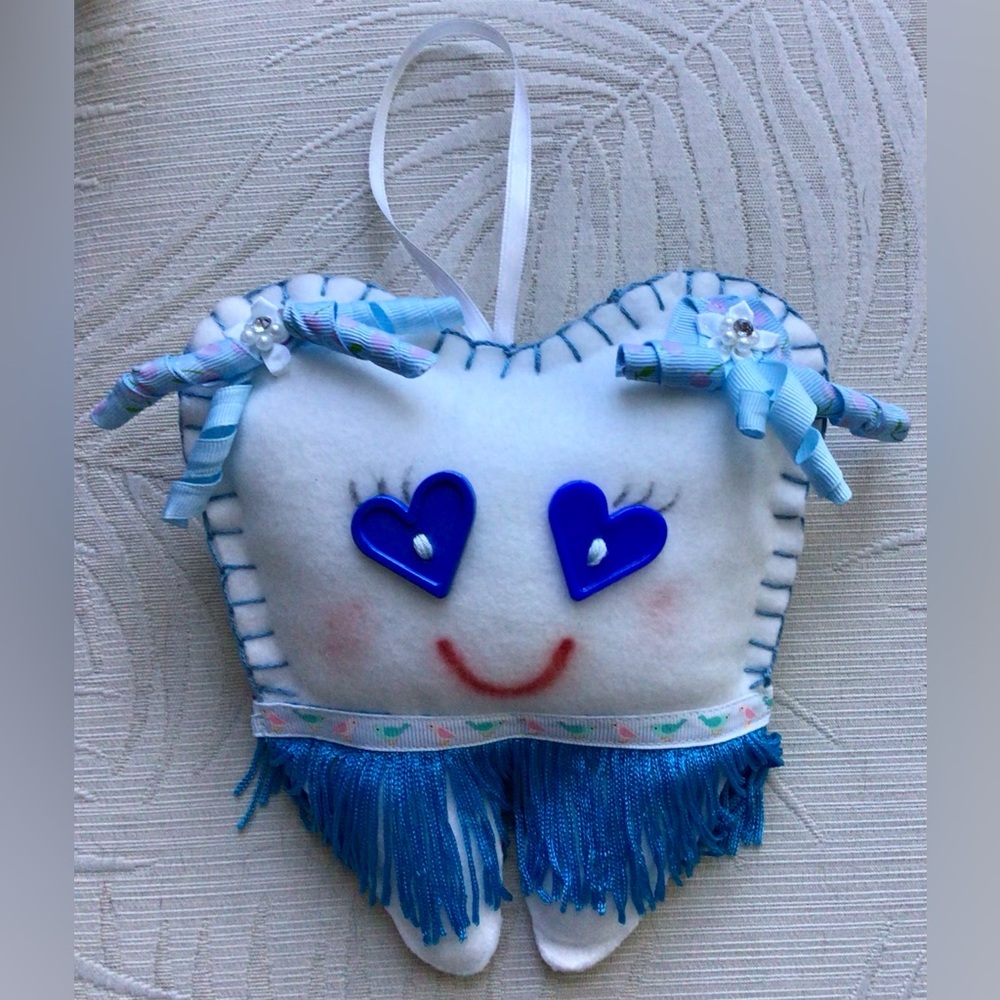 Hand Made Blue and White Stuffed Tooth Fairy Pillow